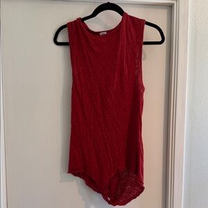 Free People Red Sleeveless Hem Bodysuit